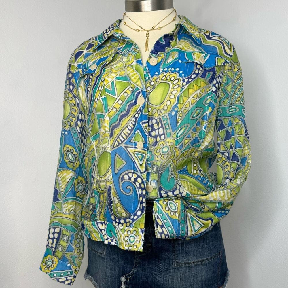 Vintage Inspired Psychedelic Button-Up Sheer Shirt Y2K Christopher & Banks Large